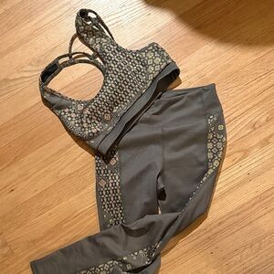 Anthropologie Patterned Strappy Sports Bra and Pants Set.